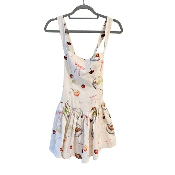 Avec Les Filles Size 2 Printed Drop-Waist Flounce Romper Dress Ivory Tabletop - Picture 9 of 12